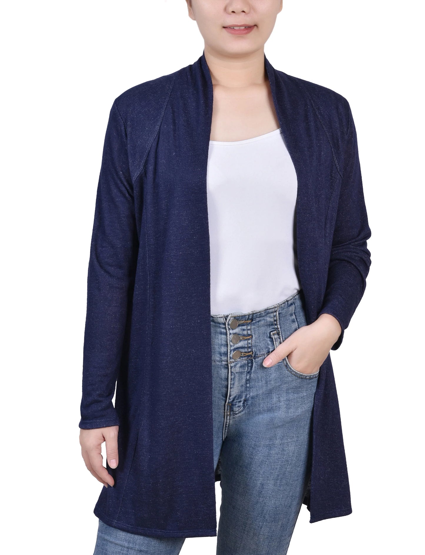 DORETHA-Navy Long Sleeve Collared Cardigan