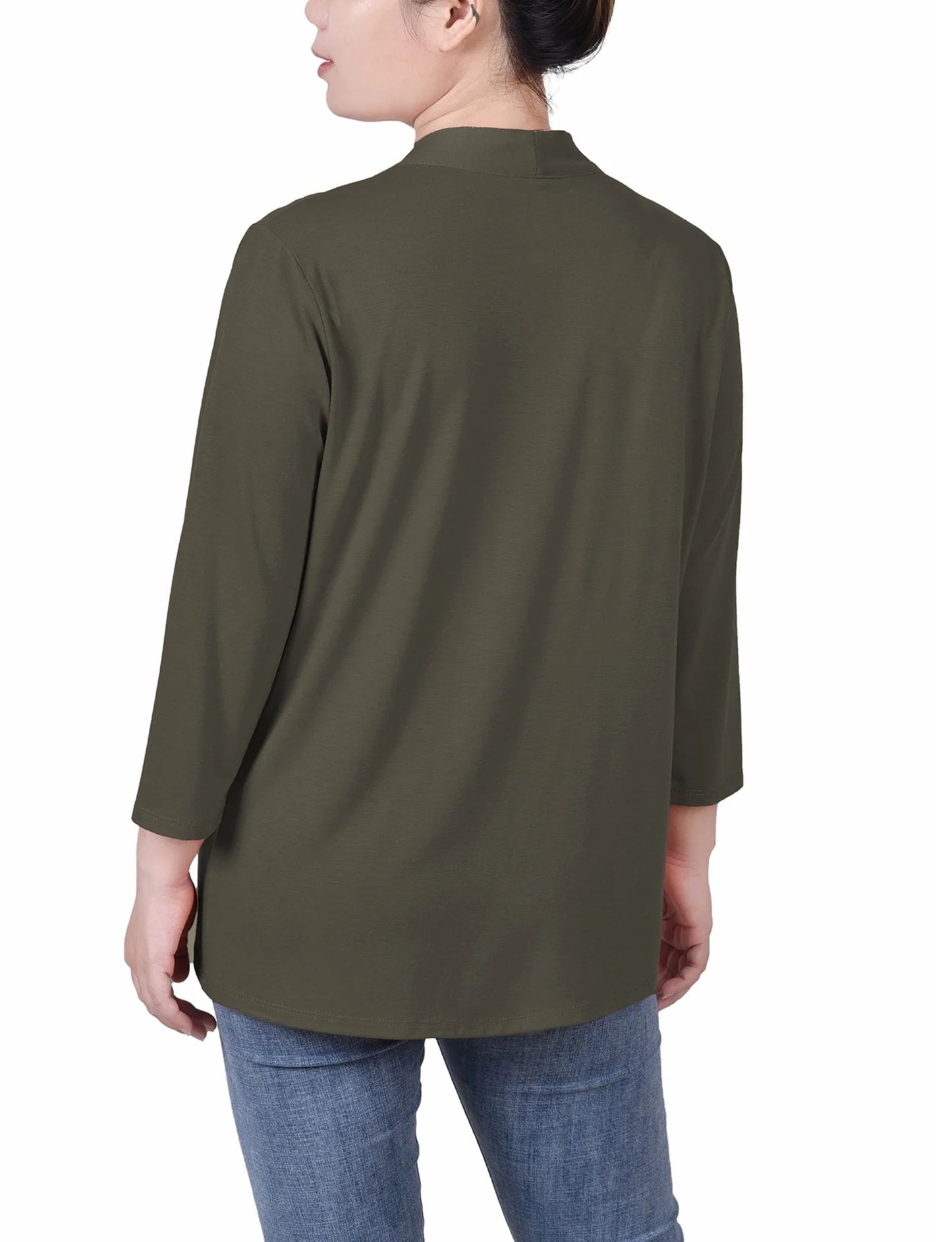 DORETHA-Grape Leaf 3/4 Sleeve Solid Cardigan