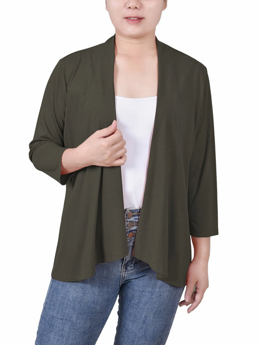 DORETHA-Grape Leaf 3/4 Sleeve Solid Cardigan