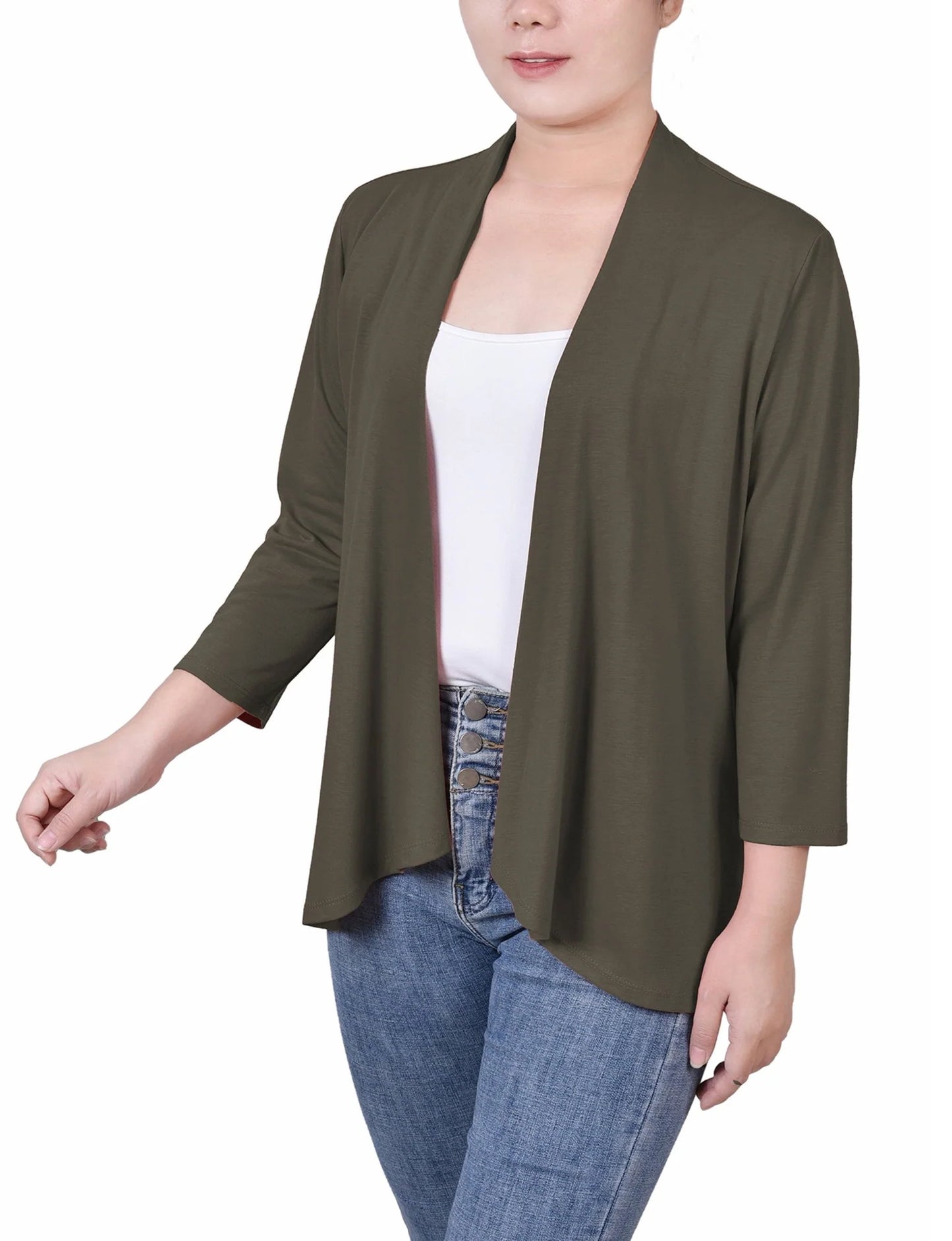 DORETHA-Grape Leaf 3/4 Sleeve Solid Cardigan